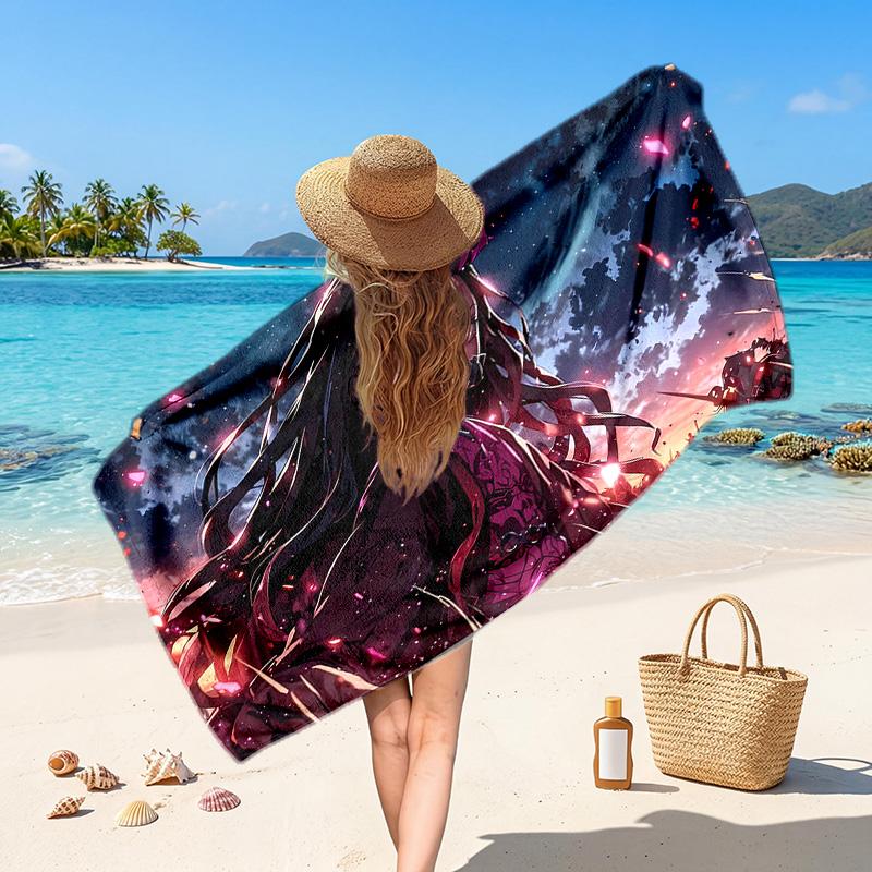Nezuko Kamado Printed Swim Towel, Portable Water Absorbent Towel for Beach Camping Daily Bathroom Use
