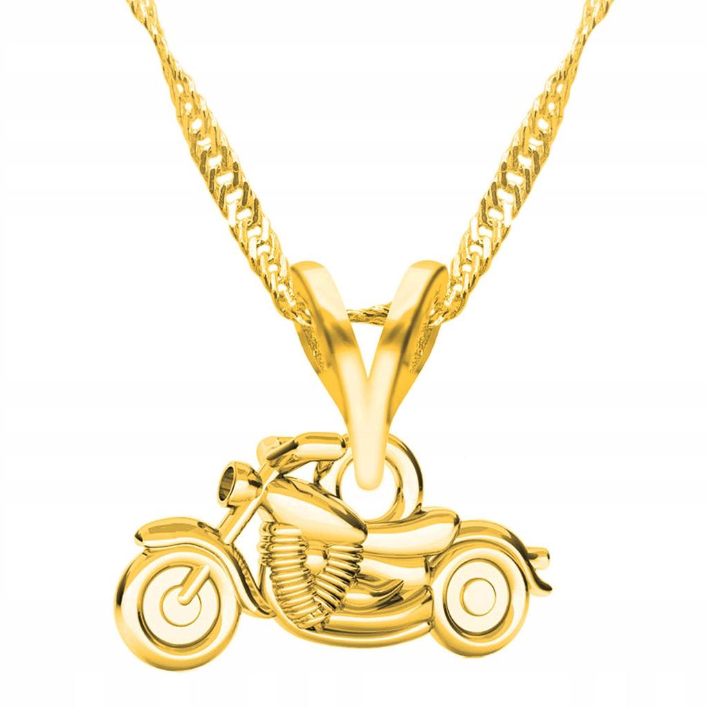 Złoty Naszyjnik Motocykl Motor Harley Maszyna Pojazd Srebro 925
