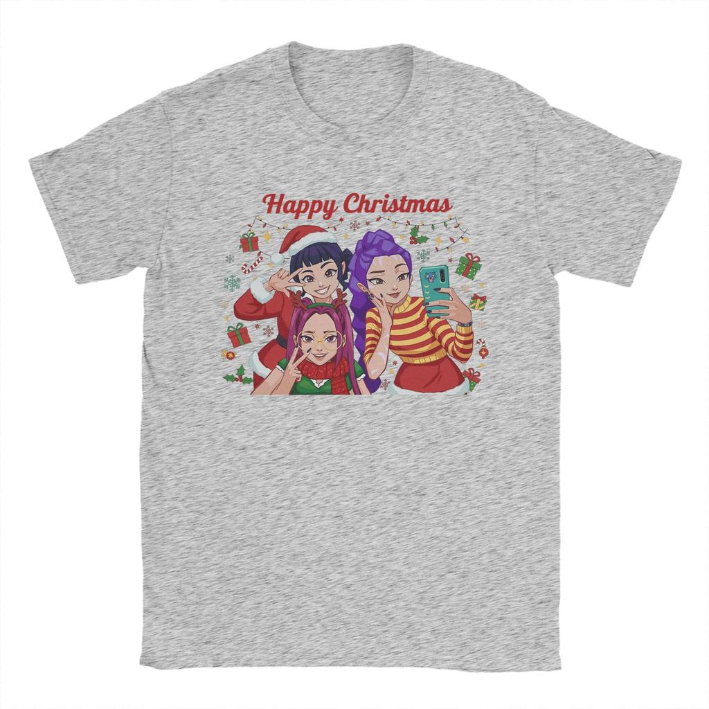 Men's T-Shirt Kpop Demon Hunters Huntrix Merry Christmas Vintage Cotton Tee Shirt Short Sleeve  T Shirt Crewneck Tops Summer