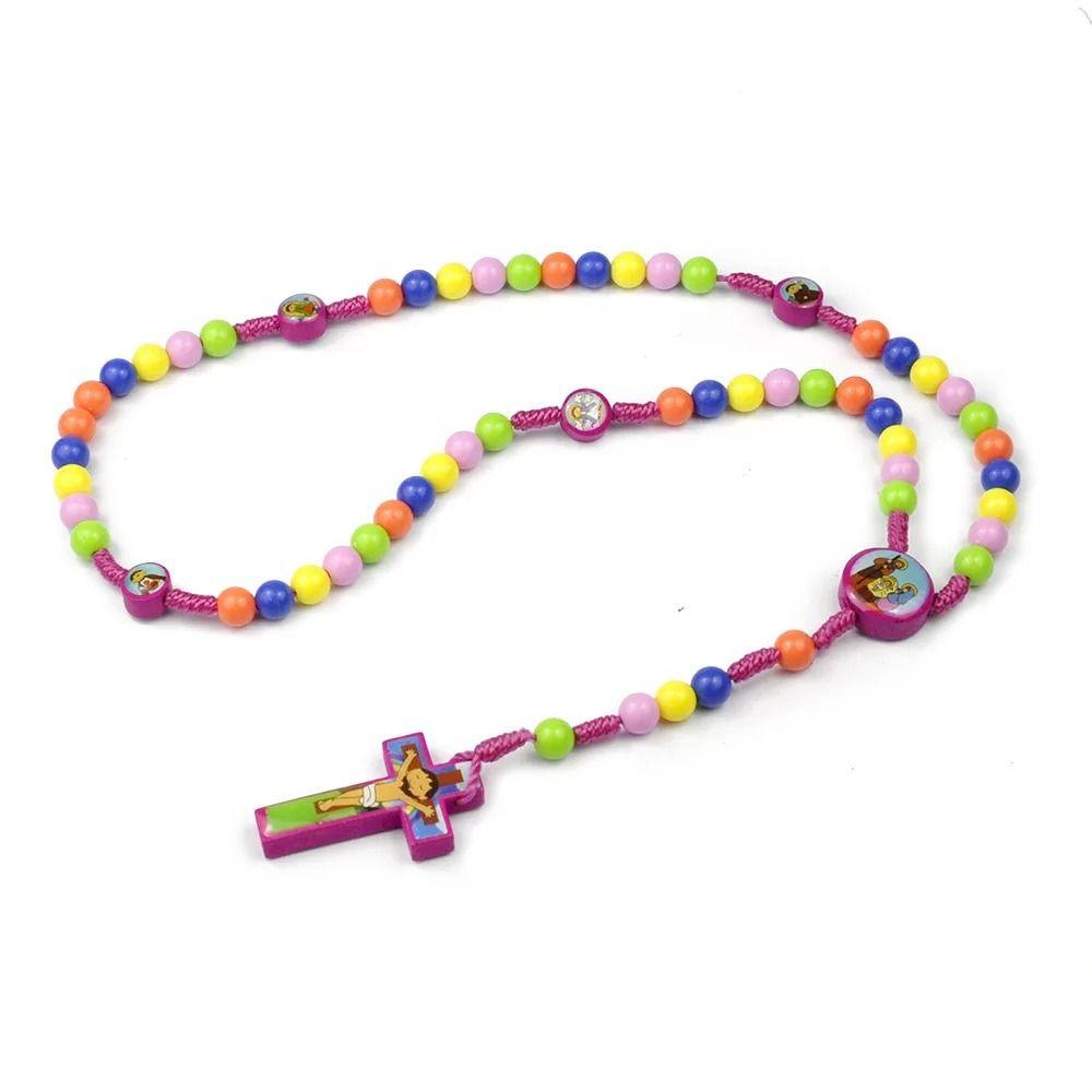 Funny Kids' Rosary Necklace Cartoon Crucifix Pendant Chain Children Rosary Necklace Children