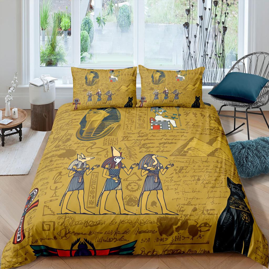 Комплект постельного белья с изображением египетских пирамид, комплект постельного белья в племенном стиле Древнего Египта, винтажный уникальный экзотический стиль, полиэстеровое одеяло для ребенка