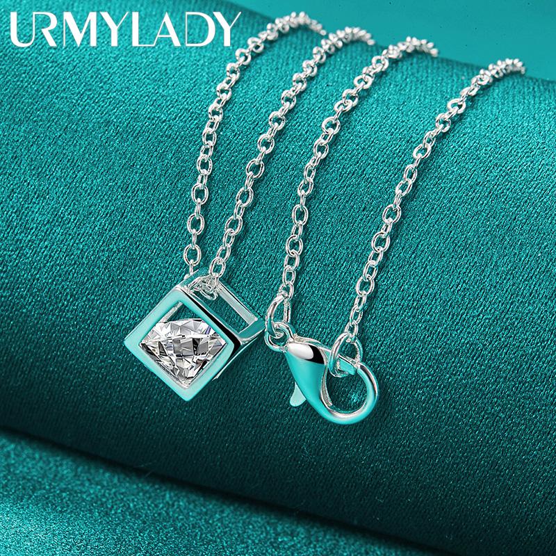URMYLADY из стерлингового серебра 925 пробы с квадратным цирконом, ожерелье для женщин, свадебная вечеринка, модные украшения