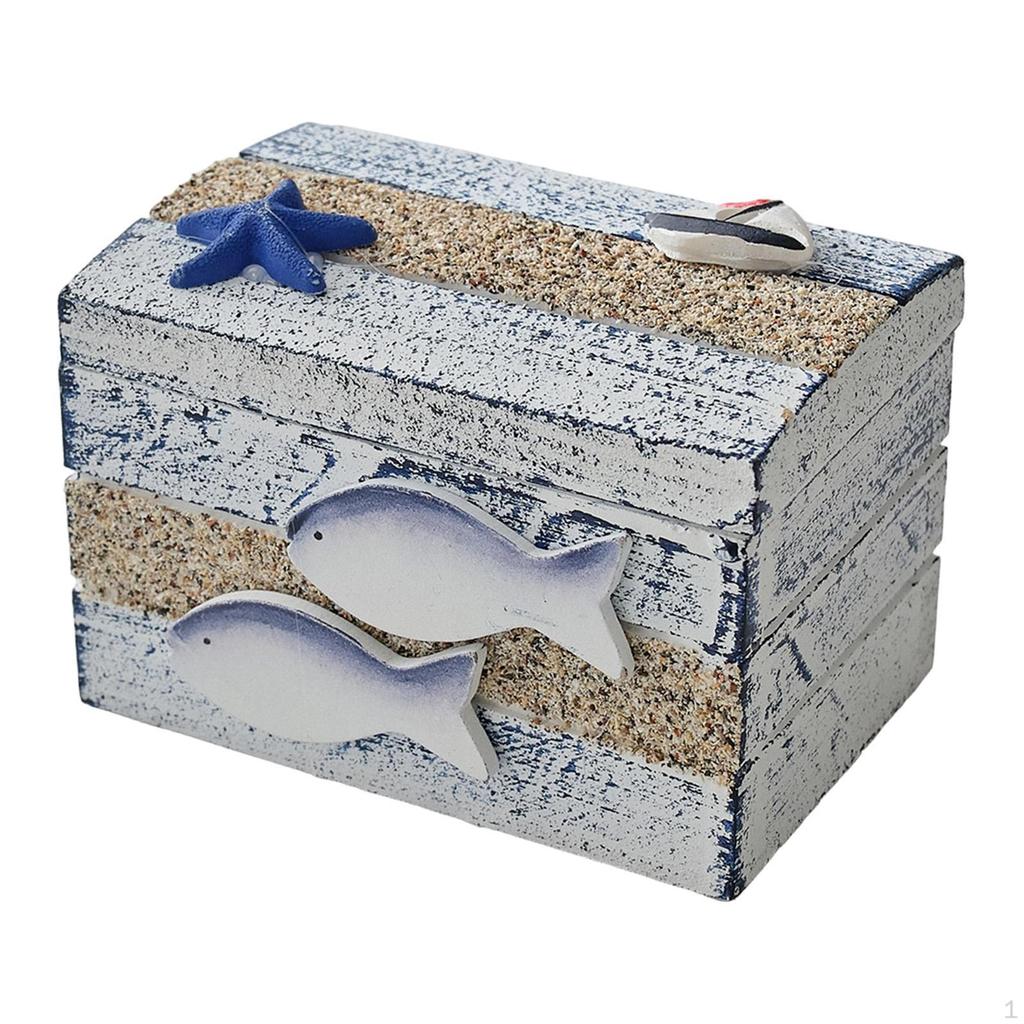 Small Jewelry Trinket Box Decorative Wooden Ornament Rustic Nautical Keepsake Storage for Beach