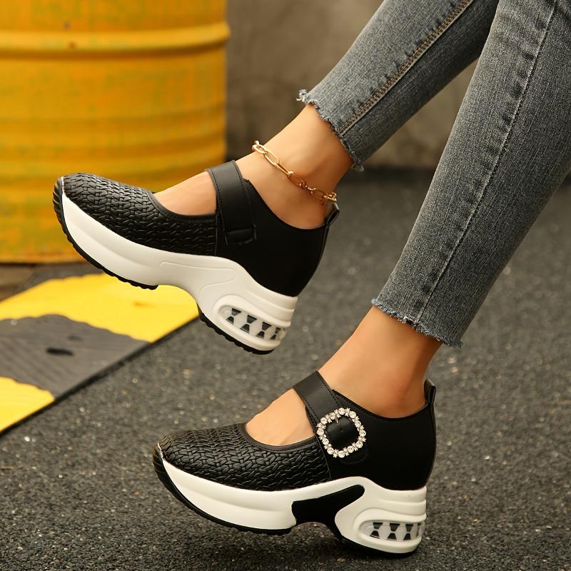 Женские кроссовки на платформе-клине с отделкой стразами, белые, искусственная кожа, нескользящая толстая подошва