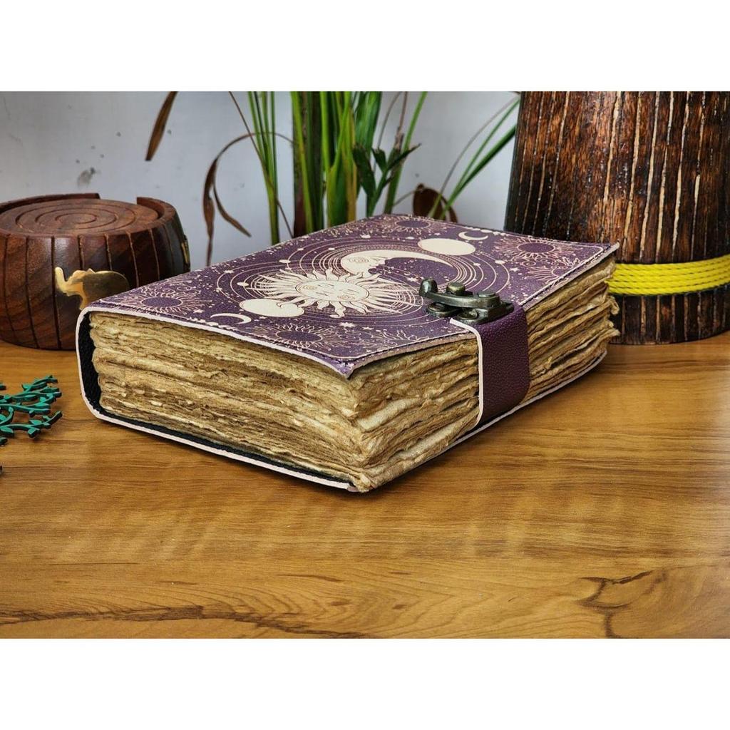 Handmade Vintage Journal Sun Moon Leather Journal Grimoire Journal 7x5 Inch