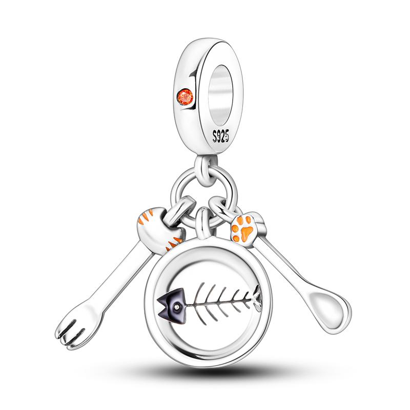 925 Sterling Copper Cat and Dog Series Best Friend Pendant Fit 4MM Hole Diamete Bracelet Charms Bead Necklace DIY Female Zircon