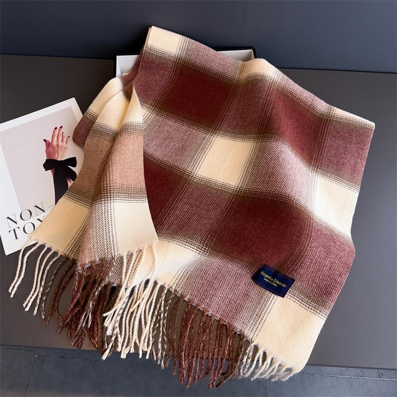 Luxury Plaid Scarf Winter Warm Cashmere Women Long Pashmina Foulard Female Scarves Lady Tassel Shawl Wraps Design New