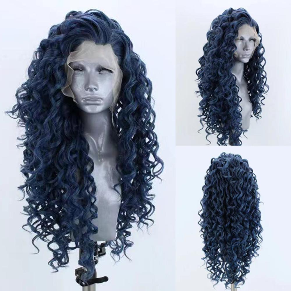 AIMEYA Synthetic Long Deep Wave Lace Front Wig for Women Grey Curly Free Part Natural Hairline Colorful Cosplay Daily Party Wigs