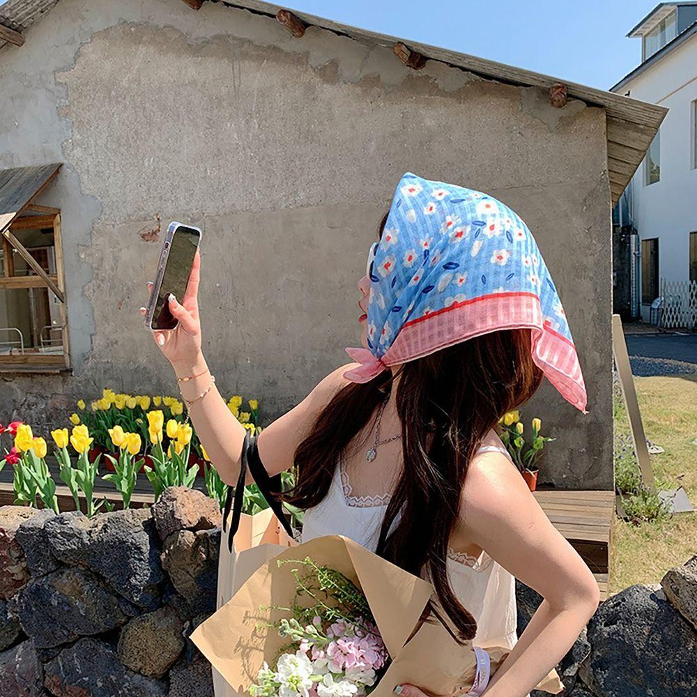 Breathable French Pastoral Style Headscarf Flower Printed INS Style Headband Towel Sun Protection Headband Girls