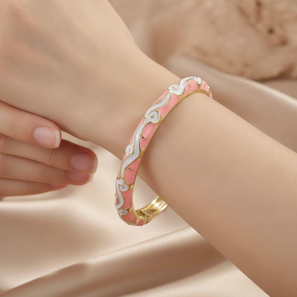 Lightweight Metal Cloisonne Lucky Bangle Exquisite Painting Ethnic Pattern Cuff Daily Outfits