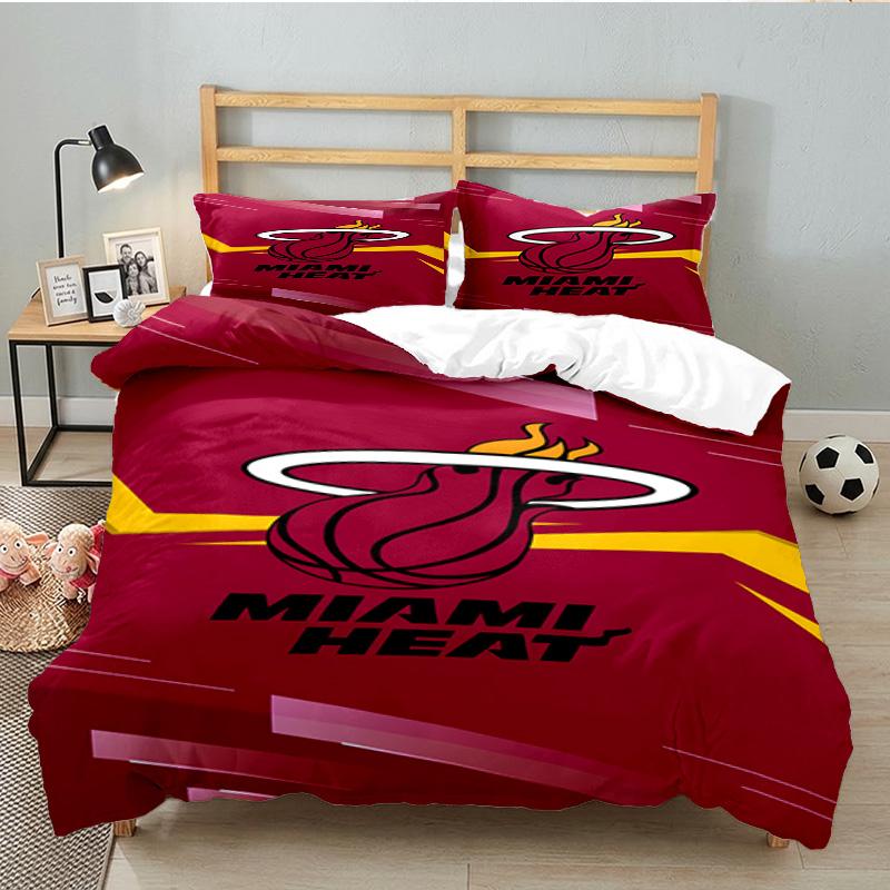 Heat Miami Team Spirit Bedding Set 3pcs, High Quality Bedding Set Including 1pc Duvet Cover And 2pcs Pillowcases for Bedroom, Dormitory Gift