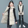 Осенне-зимняя женская однотонная свободная утолщенная теплая жилетка без рукавов средней длины с капюшоном, женская куртка