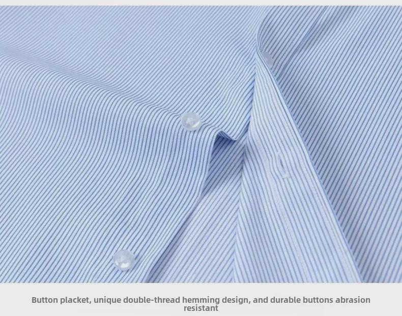 Men's High-End Blue Striped Cotton Shirt: Breathable Business Office Wear In Plus Sizes