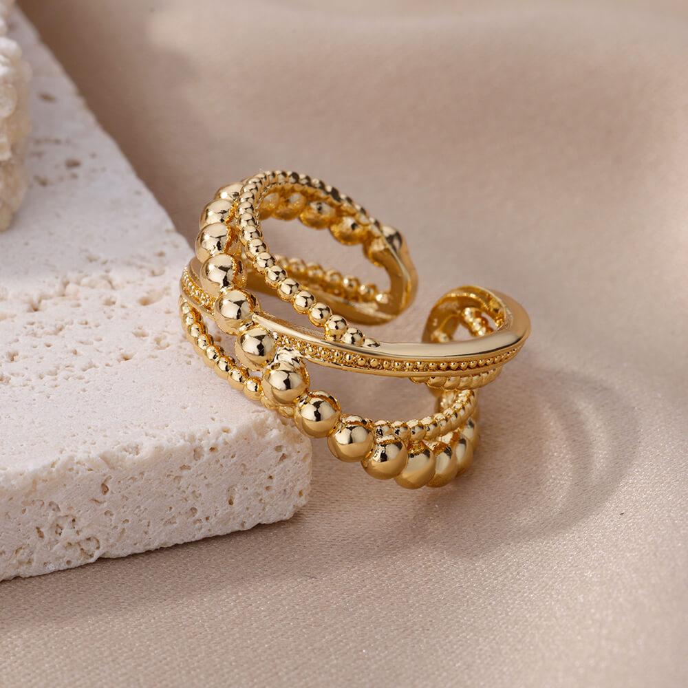 Stainless Steel Bead Twist Cross Rings for Women Gold Plated Irregular Opening Ring Wedding Aesthetic Jewelry Anillos Mujer