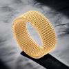 Men's Stainless Steel Elastic Mesh Gold Ring - Non-fading, Hollow Design, 8mm Width.
