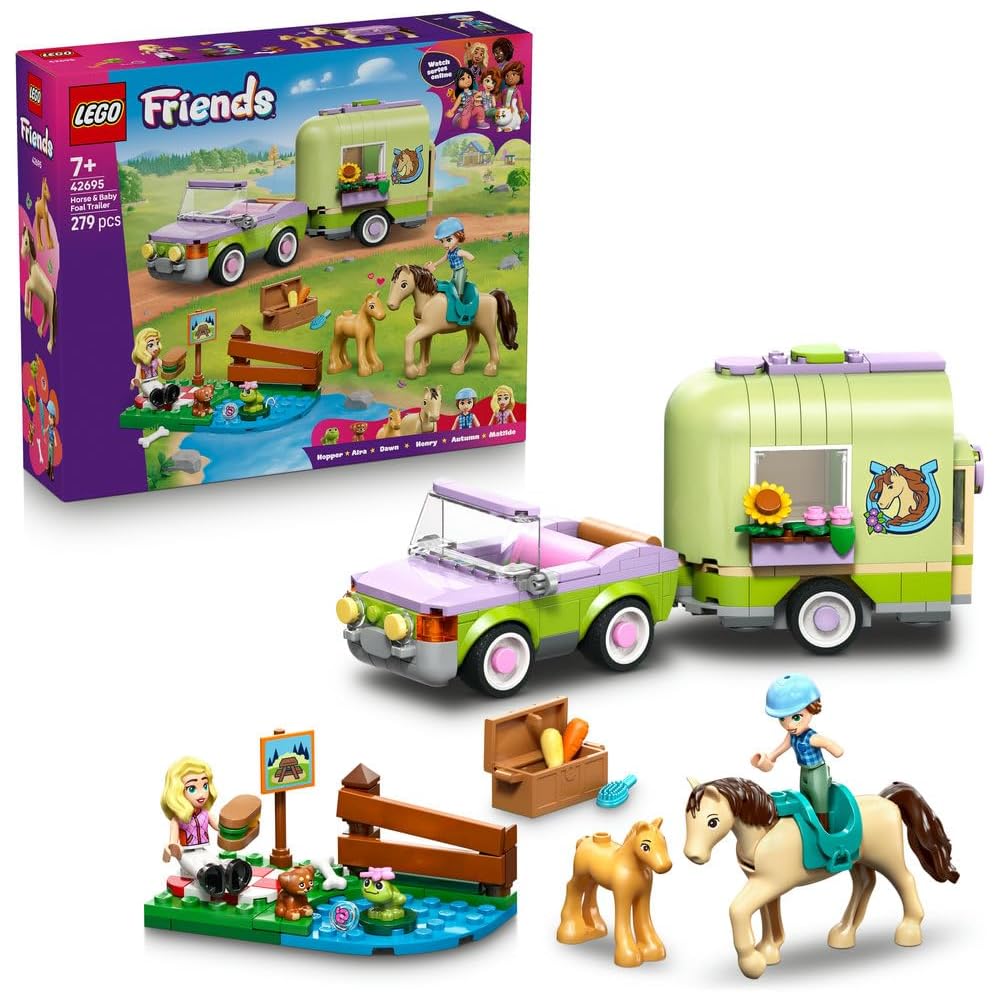 LEGO Friends Horse Family and Trailer Building Toy for Kids Ages 7-9, Animal Playset, Creative Block Set
