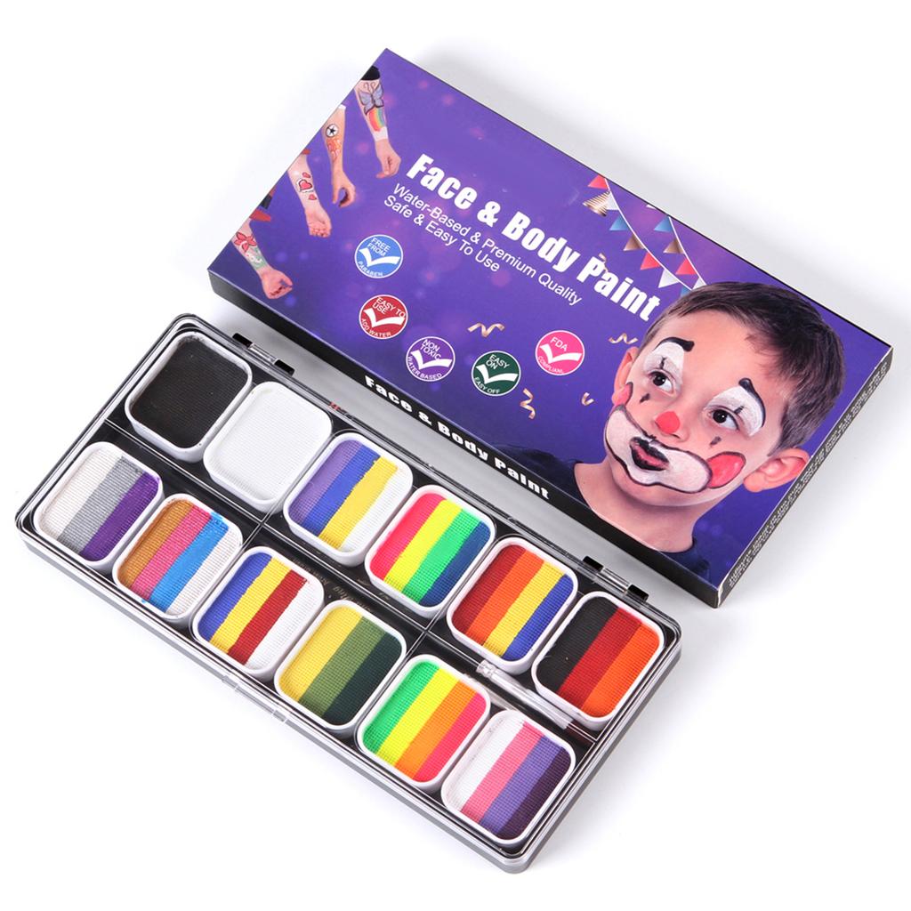 Набор акварельных красок 30 цветов Профессиональные краски для лица с 3 кистями, 6 трафаретами и 10 зелеными губками