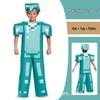 Halloween Blue & Green Minecraft Steve Costume for Kids, Stage Game Performance Outfit