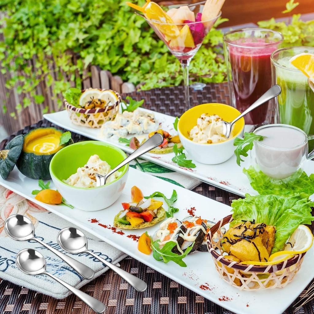 Round Spoons with Long Handle Stainless Steel Coffee Tea Ice Cream Flatware Portable Teaspoon Accessory for Household