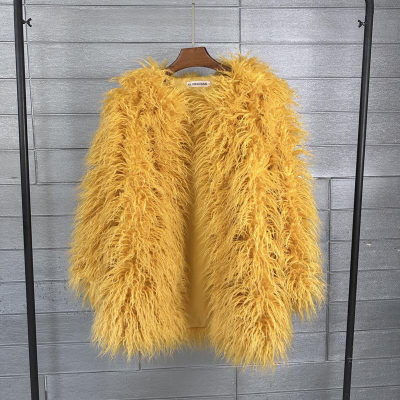 Женское пальто средней длины из искусственной овечьей шерсти в корейском стиле, бежевое