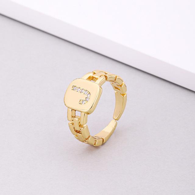 Initial Letter Ring Women Trendy Adjustable Pave Micro Zirconia Hollow Finger Ring For Women Jewelry Gift