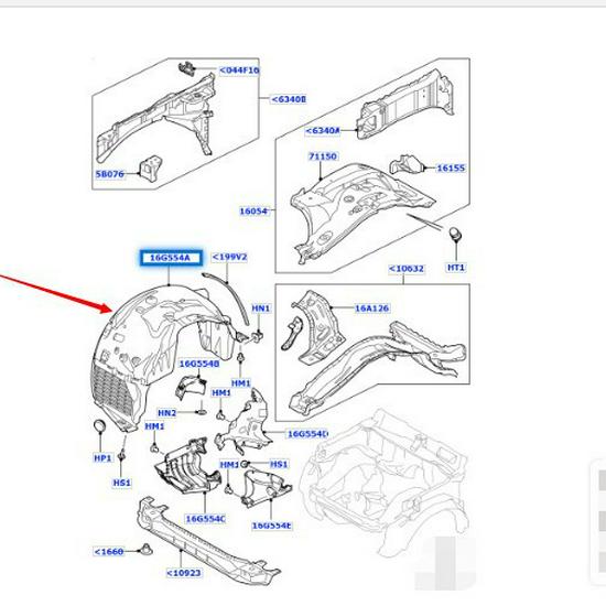 Передний внутренний подкрылок для Land Rover Range Rover 2010-2013 (LR015040/LR015038)