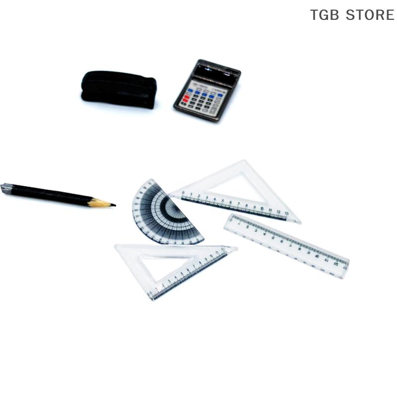 4Pcs Protractor Triangle Straightedge Ruler Model 1:12 Dollhouse Miniature Ruler Drawing Tool Doll House Accessories