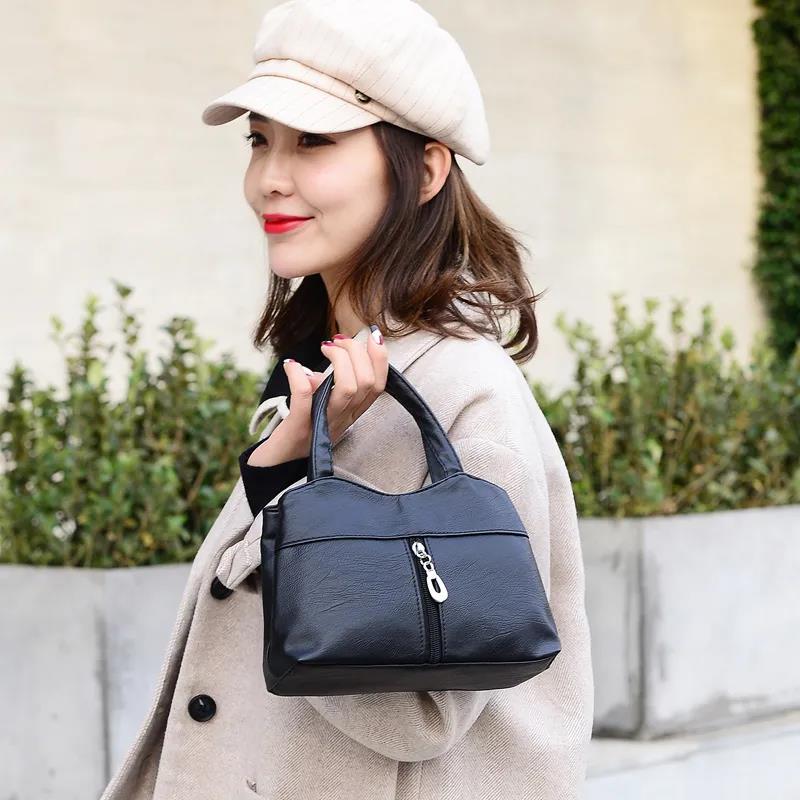 Сплошная цветная сумка для женщин, мягкая квадратная сумка из искусственной кожи, универсальная сумка на одно плечо, повседневная сумка-кошелек для мамы