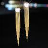Women's European and American Style Long Tassel Pearl Earrings with Niche Design, Elegant and Versatile Fashion Earrings