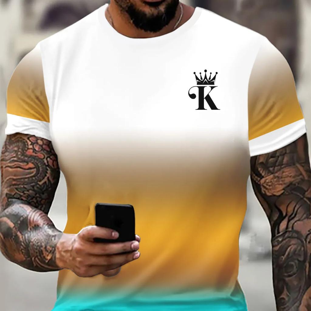 Summer New Men's Top Round Neck Pullover Printed T-shirt Daily Casual Street Style Short Sleeved T-shirt Men's Commuting Style