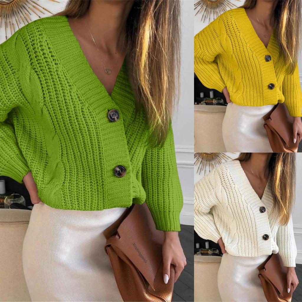 Women's Autumn/Winter Chunky Knit Cardigan Sweater - Loose Cable Knit Candy Color Outerwear