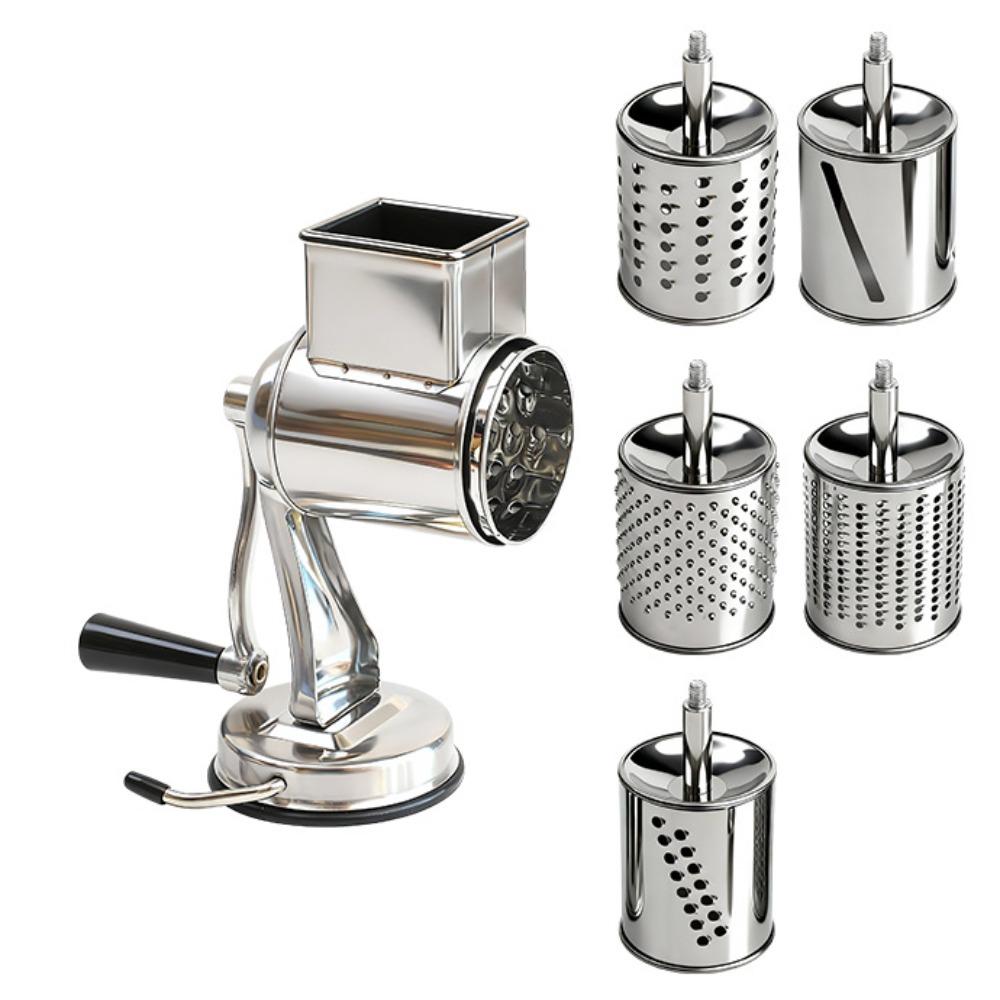 Stainless Steel Cheese Grater with 5 Blades Cheese Shredder Rotary Hand Crank Nut Grinder  Cooking