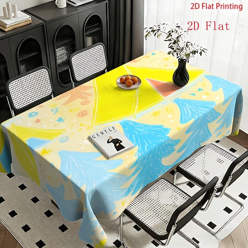2D Flat 1pc Printed Polyester Tablecloth | Soft And Stylish, with Blue And Yellow Geometric Canvas And Starfish Painting Patterns, Perfect for Dining