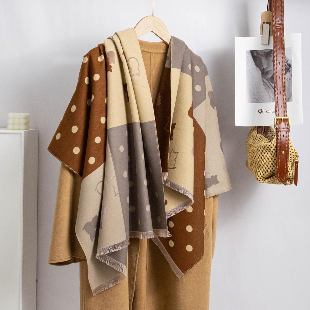 2024 Women's Polka Dot Plaid Scarf Shawl: Thickened Winter Dual-Use Neck Warmer, Age-Reducing, Versatile.