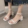 Women Square Toe Strappy Sandals Women Design Chunky Dress Shoes 2024 Summer New Chunky Peep-toe Heels Party Pumps Zapatos Mujer