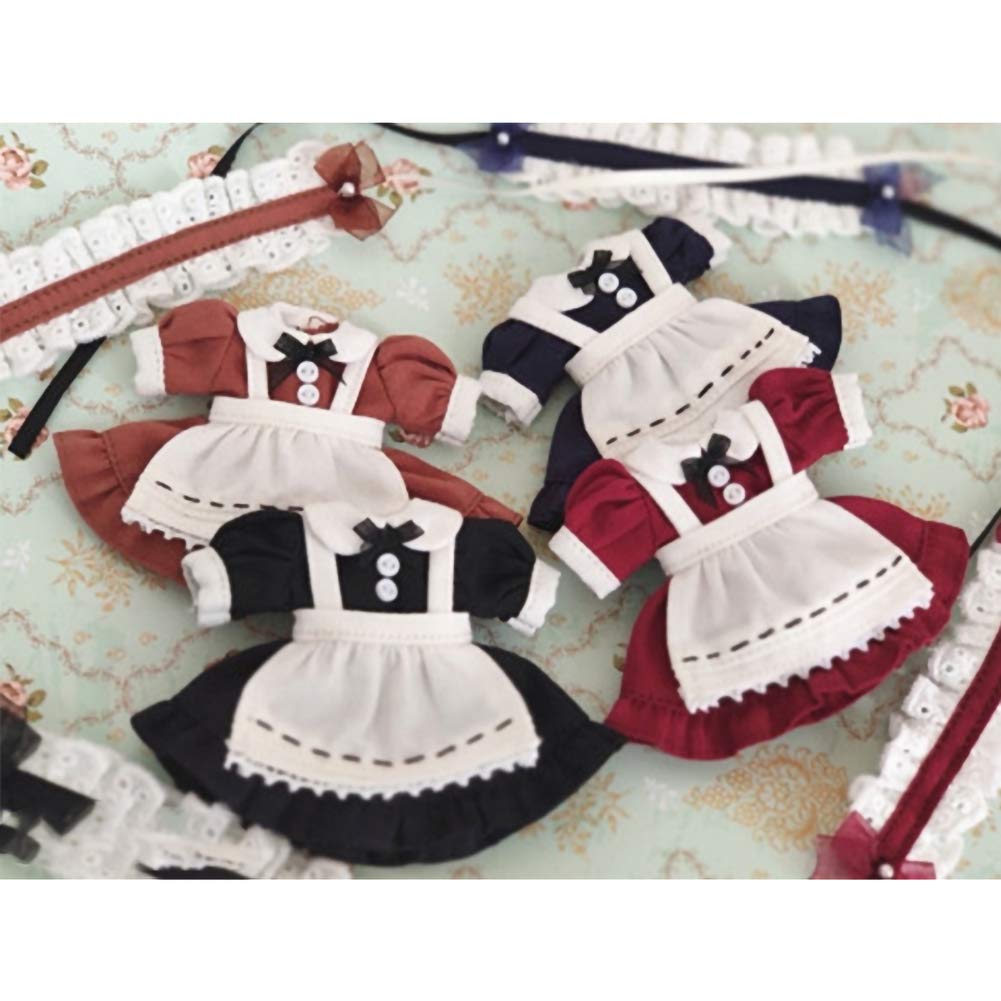 rakulifey Obitsu 11 Costume One Piece Obitsu 11 Clothes Maid Clothes with Hair Ornament for Obitsu Doll 11cm 4 Colors (Light Wine)