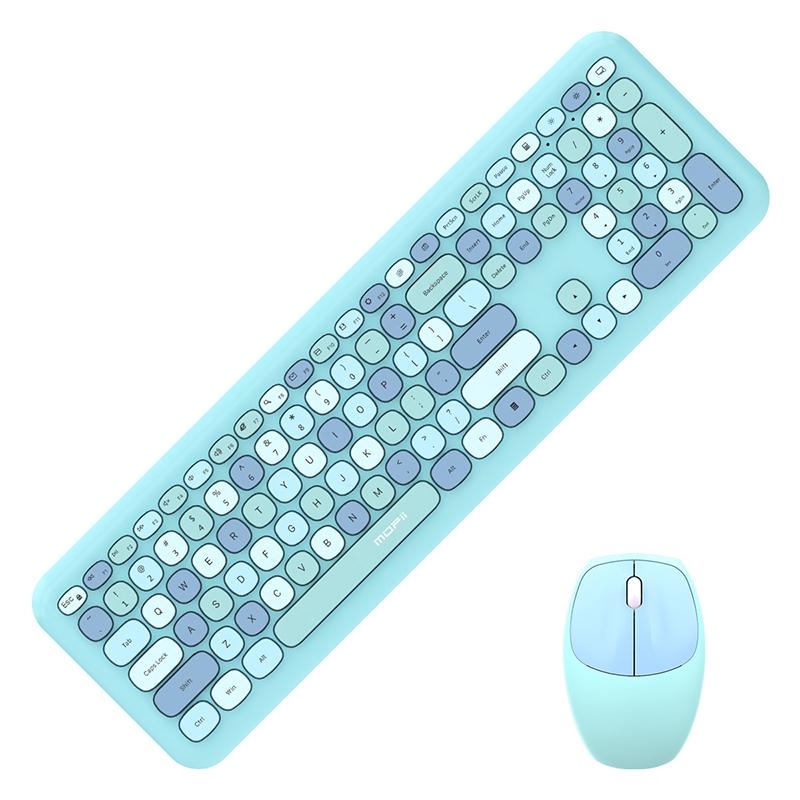Mofii Беспроводная мышь и клавиатура, набор круглых клавиш, цветная клавиатура, женская офисная беспроводная клавиатура, полноразмерная клавиатура для пишущей машинки
