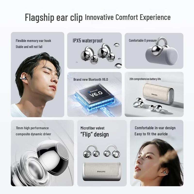 Philips TAQ5020 Open-Ear Clip Wireless Bluetooth Earbuds