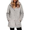 Women's Fashionable Solid Color Long Sleeved Pocket Loose Hooded Button Plush Jacket