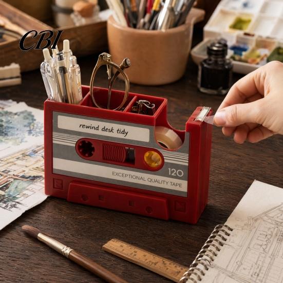 Detailed Vintage Pen Holder Retro Cassette Tape Holder, Creative Desk Organizer with Slots Storage And Compartments, Multifunctional Pencil Stand for