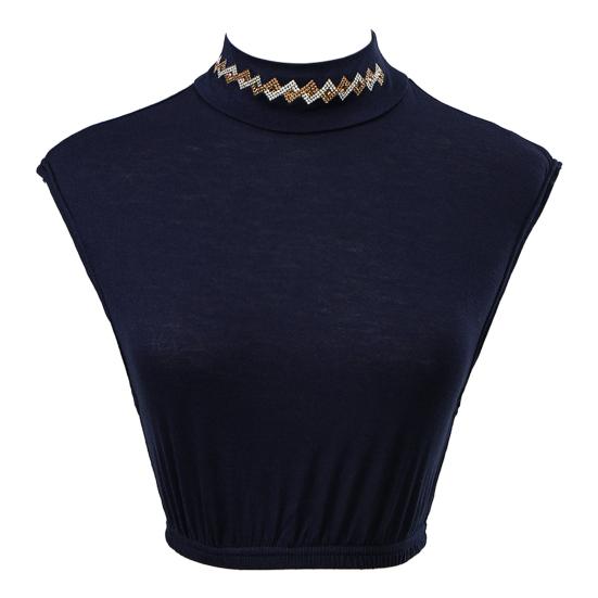 Fake Collar Half High Collar Rhombus Rhinestones Decor False Collar Breathable Elastic Collar Attachment
