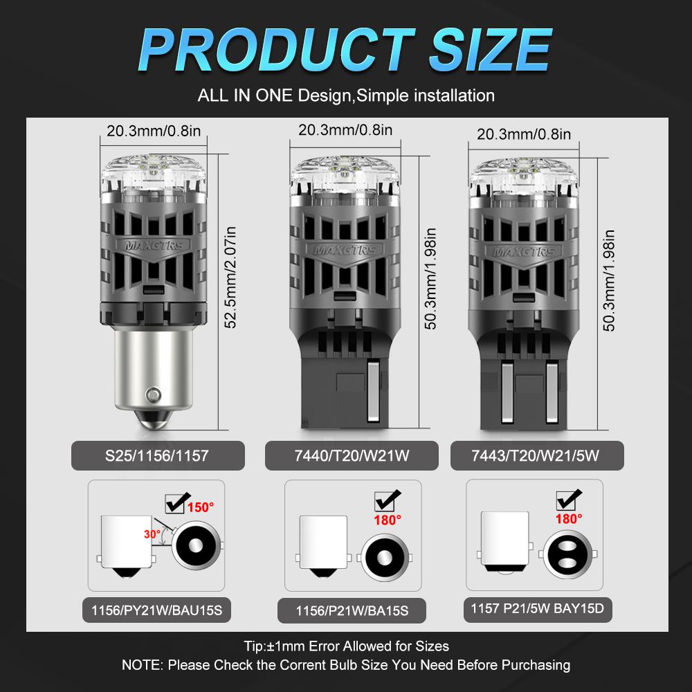MAXGTRS 2 шт. 7440 1157 7443 Светодиодные лампы T20 W21W 1156 BA15S P21W Сигнал поворота Без гиперактивности Canbus Без ошибки Янтарно-желтый