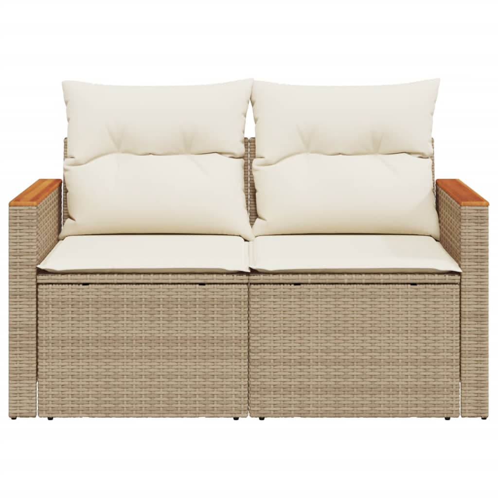 2 Seater Garden Sofa with Cushions Beige Poly Rattan