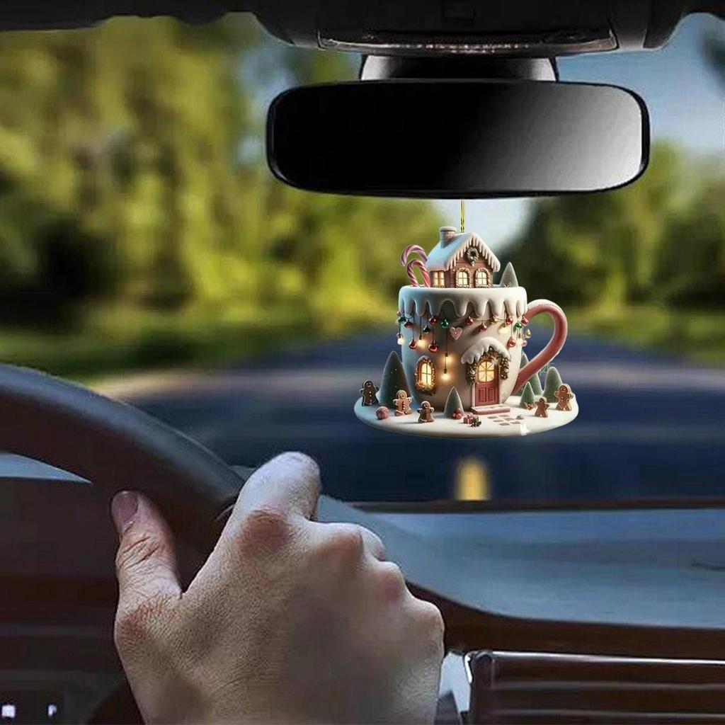 Christmas Tree Decor Pendant 2D flat Acrylic xmas Coffee Cup Snow House Holiday Pendant Christmas Home Ornaments decoration