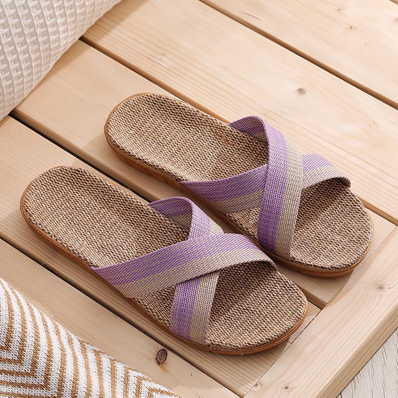 Женские льняные тапочки с перекрещивающимися ремешками в стиле ретро