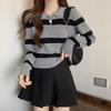 Striped Retro Lazy Wind Plo Collar Loose Sweater Women's Early Autumn New Design Sense Knitted Top
