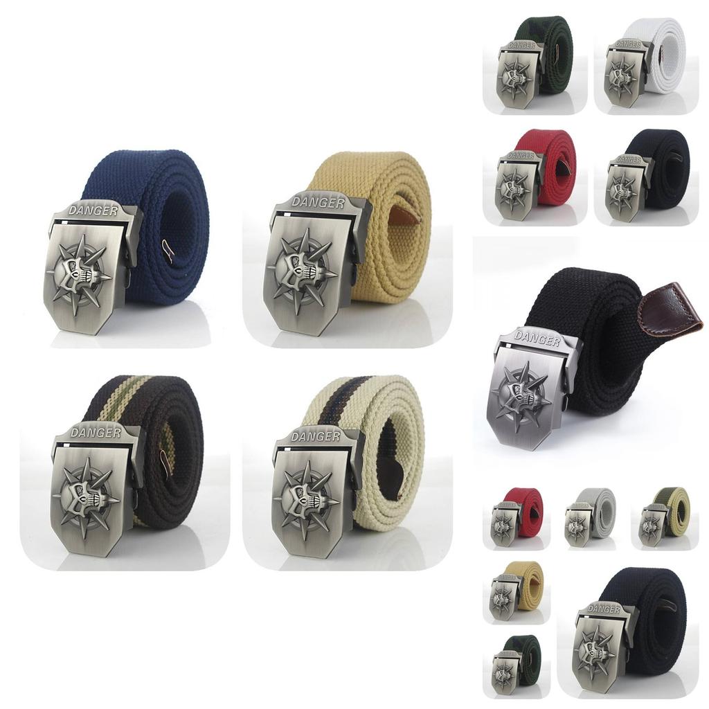 Premium Canvas Belt With Skull Buckle For Men And Women Adjustable 120cm
