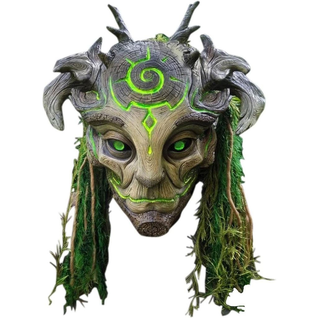 Scary Halloween Mask-Supersoft Creepy Halloween Mask,The Evil Demon Cosplay,Trick Or Treat Fancy Dress Forest Spirit, 9_Spirit with Hiar