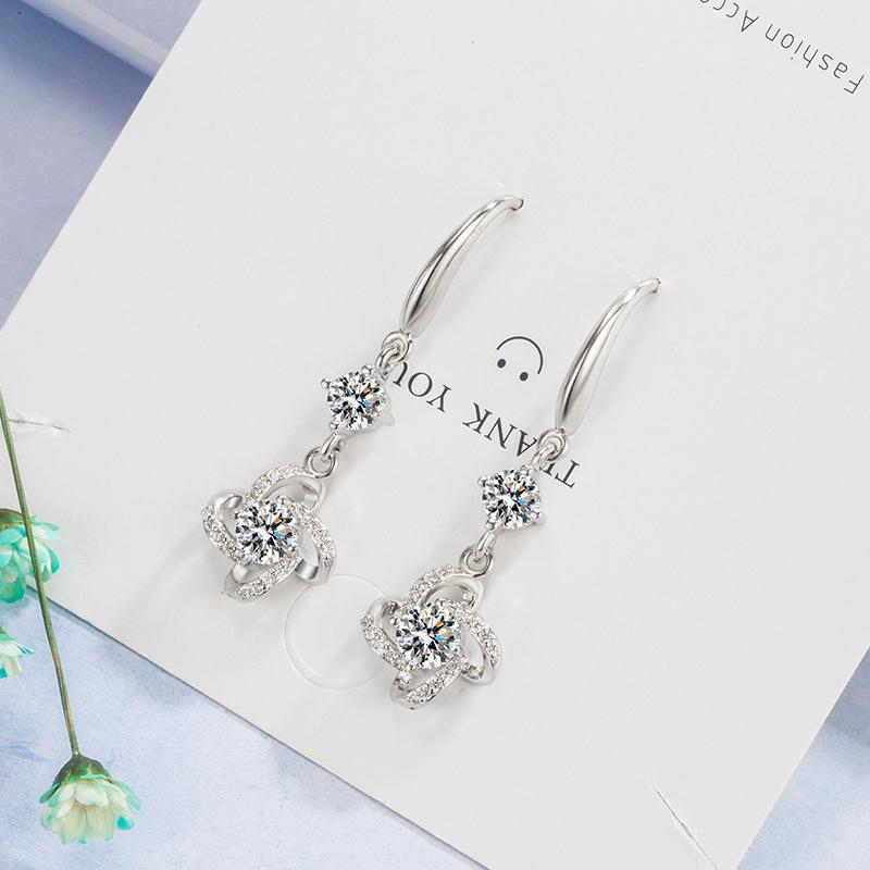 Sace Gems Серьги с микроинкрустацией цирконом, женские вращающиеся серьги с клевером, простые серьги с ветряной мельницей и крючками для ушей.