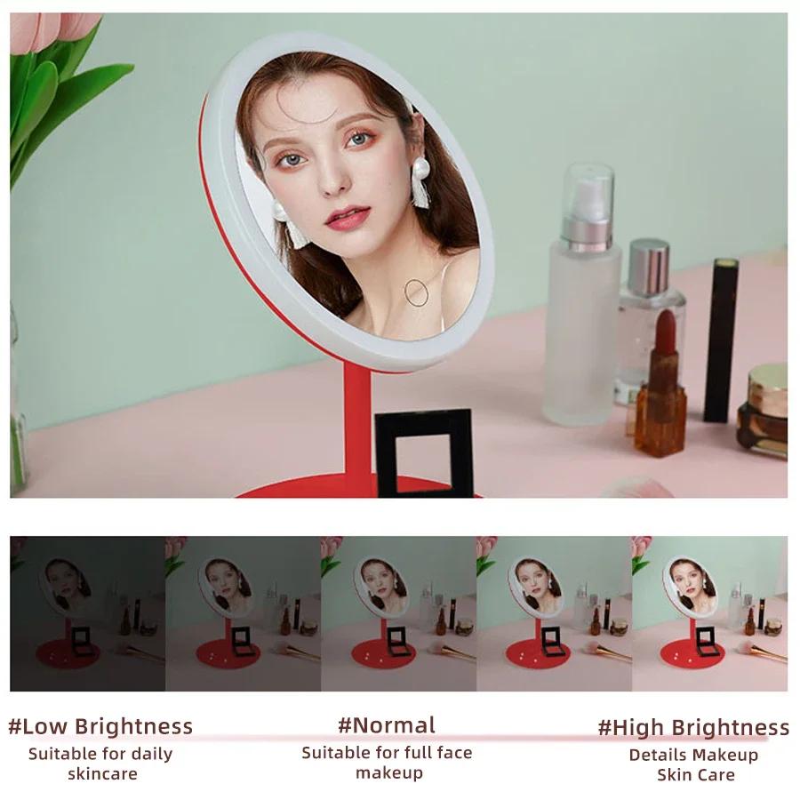 Светодиодное зеркало для макияжа, студенческое общежитие, косметическое зеркало для макияжа со световым наполнителем, лупа с 5 присяжными, вращающаяся на 90 °, складная